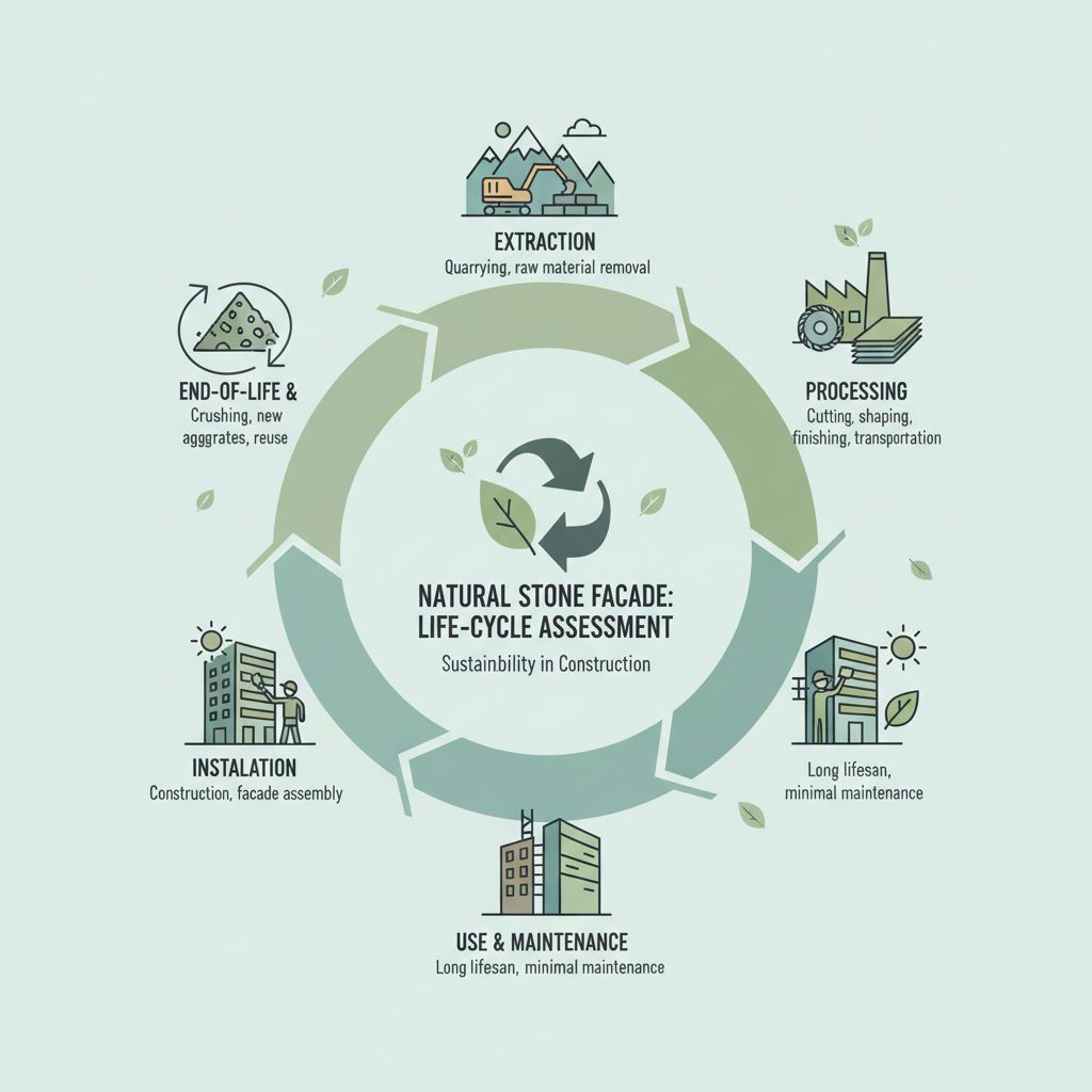 [تصویر: نمودار چرخه عمر و پایداری سنگ - Stone lifecycle and sustainability diagram]