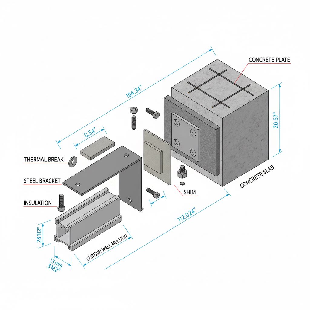 curtain-wall-anchor-detail - جزئیات لنگرگاه و اتصال به سازه